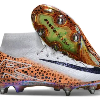 Nike Multicolor White High-Cut Flyknit Upper Firm-Ground Soccer Shoes