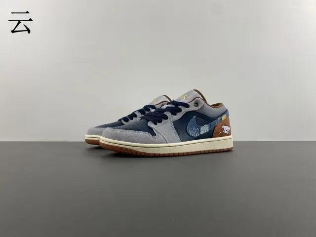 Nike Navy Gray Patchwork Upper Denim-Textured Swoosh Lifestyle Sneakers 10