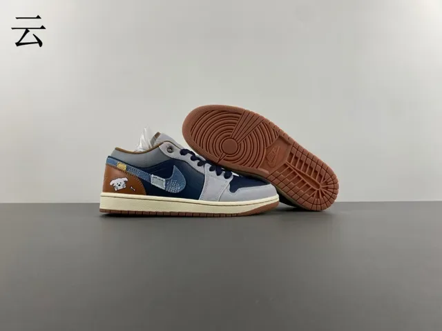 Nike Navy Gray Patchwork Upper Denim-Textured Swoosh Lifestyle Sneakers 11