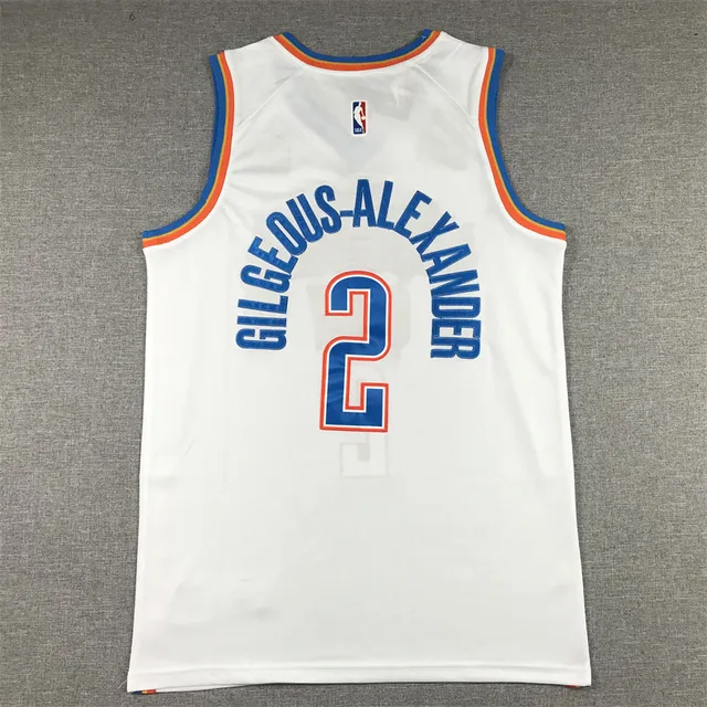 Nike Oklahoma City Thunder Shai Gilgeous-Alexander #2 blanc et bleu NBA Swingman-Style V-Neck Jersey 2