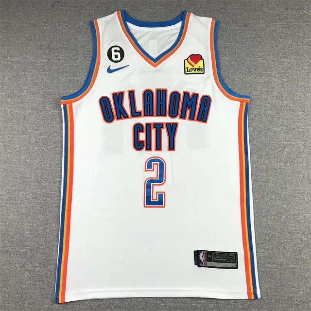 Nike Oklahoma City Thunder Shai Gilgeous-Alexander #2 blanc et bleu NBA Swingman-Style V-Neck Jersey 3