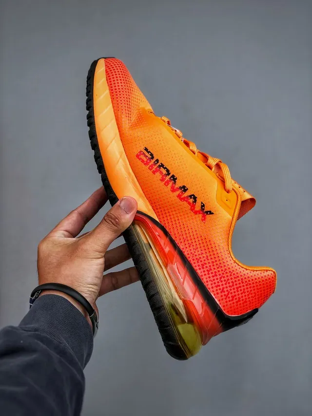 Nike Orange Black Engineered Mesh Upper Full-Length Visible Air Max Unit Running Shoes 2