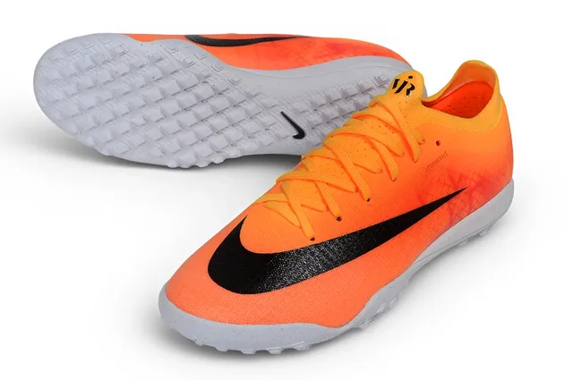 Nike Tênis de futebol turf com upper de malha laranja preto, gola baixa 4