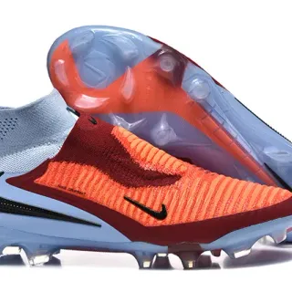 Nike Orange Blue Sock-Fit Knit Upper Asymmetric Lacing Firm-Ground Soccer Shoes