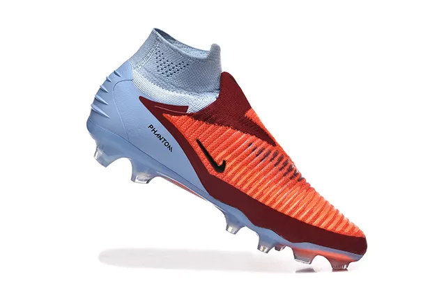 Nike Orange Blue Sock-Fit Knit Upper Asymmetric Lacing Firm-Ground Soccer Shoes 3