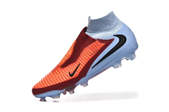 Nike Orange Blue Sock-Fit Knit Upper Asymmetric Lacing Firm-Ground Soccer Shoes 4