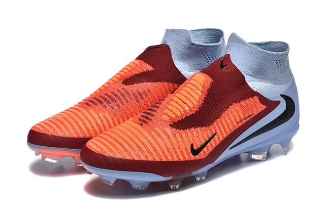 Nike Orange Blue Sock-Fit Knit Upper Asymmetric Lacing Firm-Ground Soccer Shoes 8