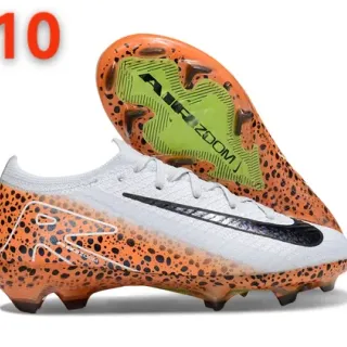 Nike Orange White Flyknit Upper Speckled Leopard Print Overlay Firm-Ground Soccer Shoes
