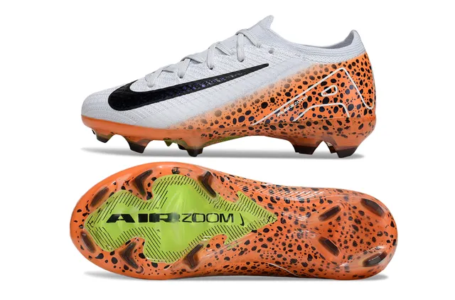 Nike Orange White Flyknit Upper Speckled Leopard Print Overlay Firm-Ground Soccer Shoes 2
