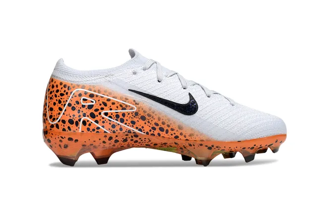 Nike Orange White Flyknit Upper Speckled Leopard Print Overlay Firm-Ground Soccer Shoes 3