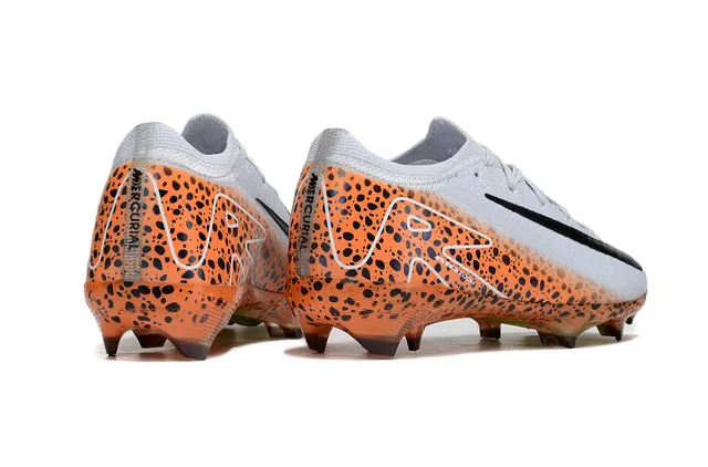 Nike Orange White Flyknit Upper Speckled Leopard Print Overlay Firm-Ground Soccer Shoes 4