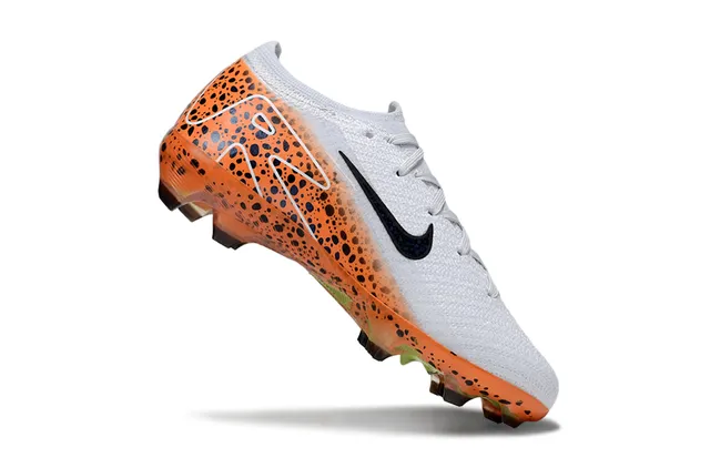 Nike Orange White Flyknit Upper Speckled Leopard Print Overlay Firm-Ground Soccer Shoes 5