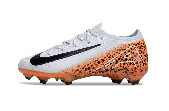 Nike Orange White Flyknit Upper Speckled Leopard Print Overlay Firm-Ground Soccer Shoes 6