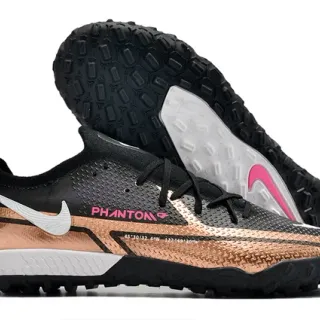 Nike Phantom GT Black Brown Low-Cut Synthetic Upper Metallic Copper Midfoot Panel Turf Soccer Shoes