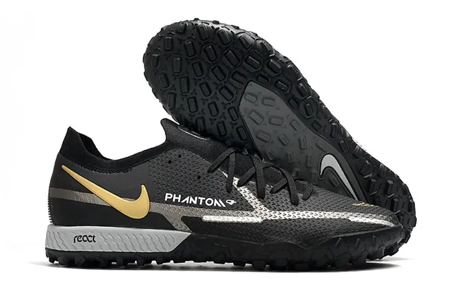 Nike Phantom GT Chaussures de Football Noir Marron Basse Coupe Tige Synthétique Panneau Cuivre Métallique Milieu Pied Turf 17