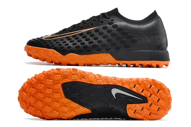 Nike Phantom GT Chaussures de Football Noir Marron Basse Coupe Tige Synthétique Panneau Cuivre Métallique Milieu Pied Turf 23