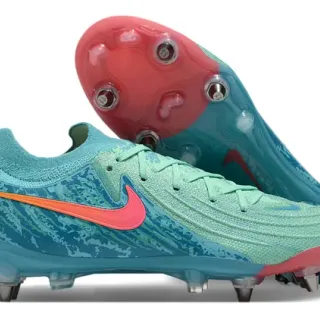 Nike Phantom GT Blue Multicolor Knit Upper Asymmetrical Lacing Firm-Ground Soccer Shoes