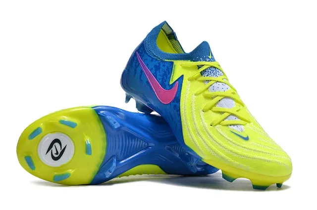 Nike Phantom GT Bleu Jaune Low-Cut Knit Upper Système de Lacets Asymétrique Chaussures de Football pour Terrain Ferme 3