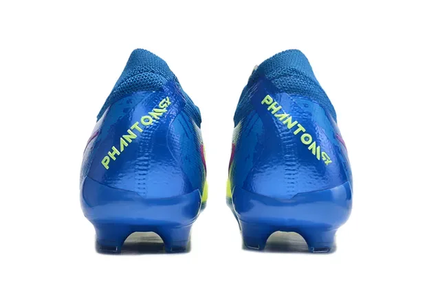 Nike Phantom GT Bleu Jaune Low-Cut Knit Upper Système de Lacets Asymétrique Chaussures de Football pour Terrain Ferme 4