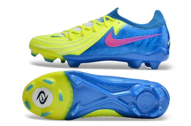 Nike Phantom GT Bleu Jaune Low-Cut Knit Upper Système de Lacets Asymétrique Chaussures de Football pour Terrain Ferme 5