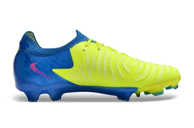 Nike Phantom GT Bleu Jaune Low-Cut Knit Upper Système de Lacets Asymétrique Chaussures de Football pour Terrain Ferme 7