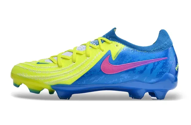 Nike Phantom GT Bleu Jaune Low-Cut Knit Upper Système de Lacets Asymétrique Chaussures de Football pour Terrain Ferme 8