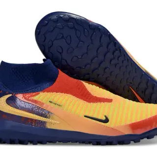 Nike Phantom GT Multicolor Navy Sock-Fit Knit Upper Asymmetrical Wave Overlay Turf Soccer Shoes