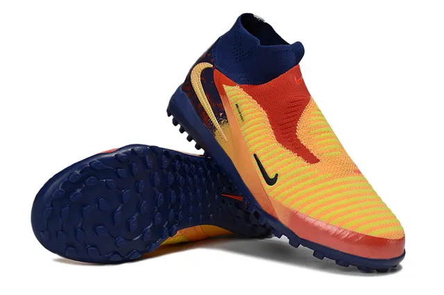 Nike Phantom GT Multicolor Navy Ajuste de calcetín Superior de tejido Ondas asimétricas Superposición Césped Zapatos de fútbol 3