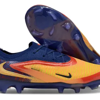 Nike Phantom GT Navy Orange Low-Cut Knit Upper Asymmetric Lacing Firm-Ground Soccer Shoes