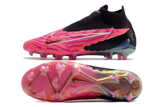 Nike Phantom GT Rose Noir Ajustement Chaussette Col Tricoté Asymétrique Sans Lacets Superposition Terrain Ferme Chaussures de Football 2