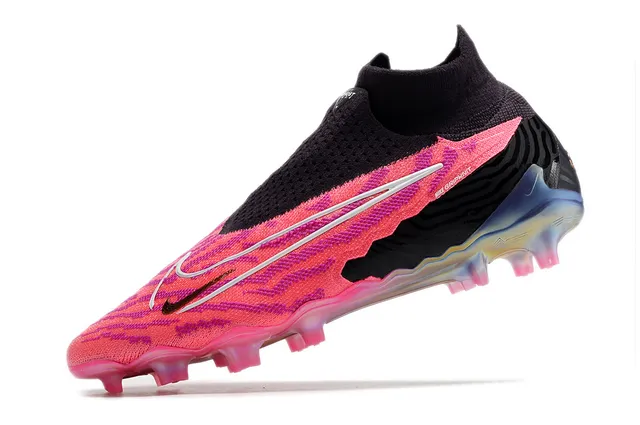 Nike Phantom GT Rose Noir Ajustement Chaussette Col Tricoté Asymétrique Sans Lacets Superposition Terrain Ferme Chaussures de Football 4