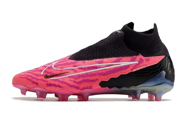 Nike Phantom GT Rose Noir Ajustement Chaussette Col Tricoté Asymétrique Sans Lacets Superposition Terrain Ferme Chaussures de Football 5