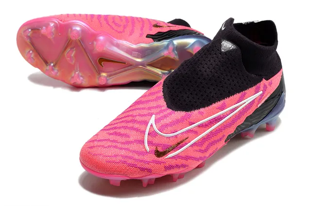 Nike Phantom GT Rose Noir Ajustement Chaussette Col Tricoté Asymétrique Sans Lacets Superposition Terrain Ferme Chaussures de Football 6
