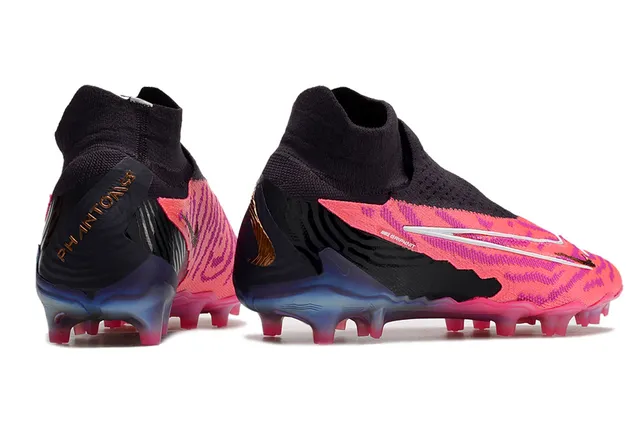 Nike Phantom GT Rose Noir Ajustement Chaussette Col Tricoté Asymétrique Sans Lacets Superposition Terrain Ferme Chaussures de Football 7