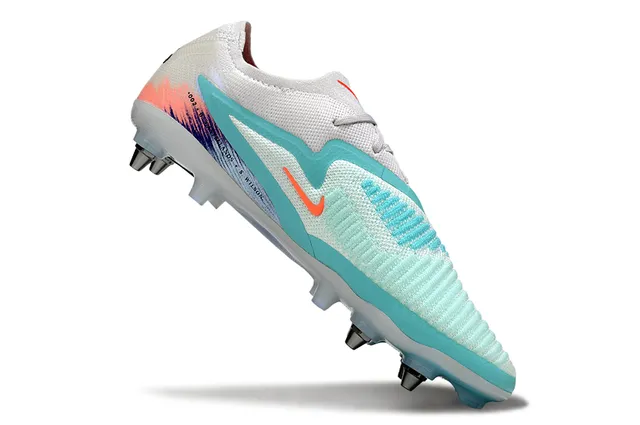 Nike Phantom GT Blanc Bleu Bas Coupé Tricot Supérieur Lacets Asymétriques Terrain Ferme Chaussures de Football 2