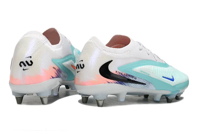 Nike Phantom GT Blanc Bleu Bas Coupé Tricot Supérieur Lacets Asymétriques Terrain Ferme Chaussures de Football 5