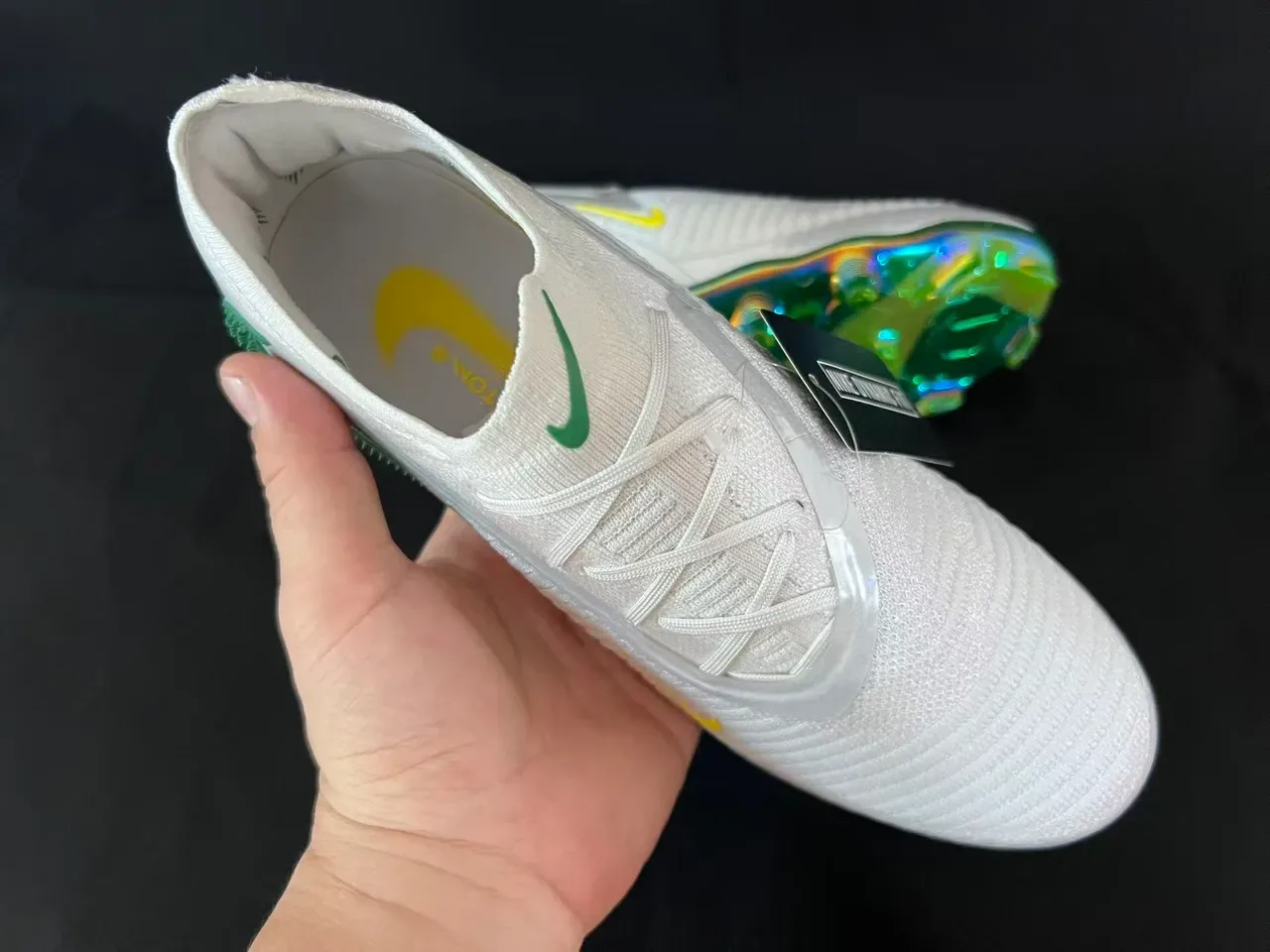 Nike Phantom GT White Green Yellow Iridescent Firm-Ground Soccer Shoes 10