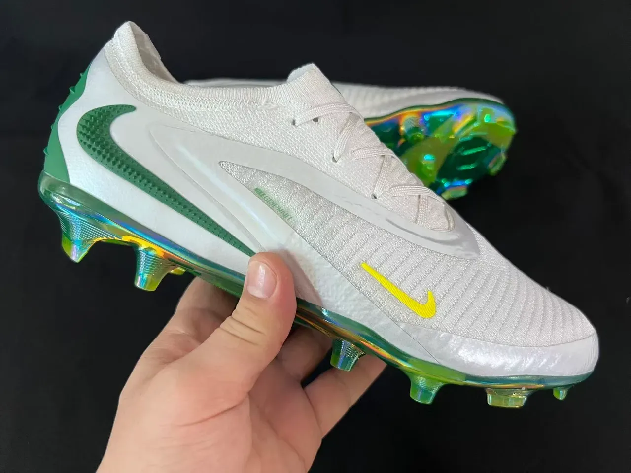 Nike Phantom GT White Green Yellow Iridescent Firm-Ground Soccer Shoes 11