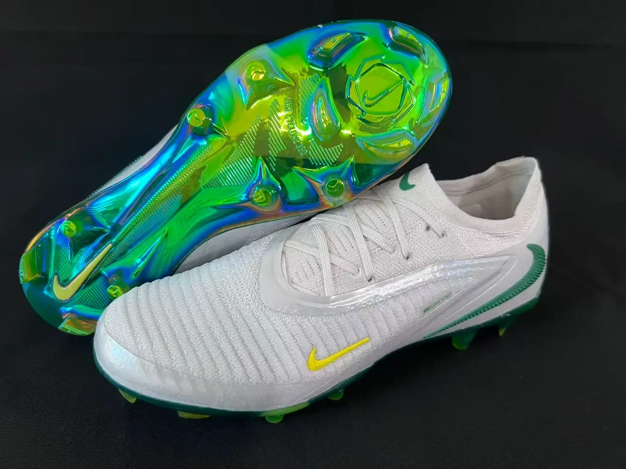 Nike Phantom GT White Green Yellow Iridescent Firm-Ground Soccer Shoes 13