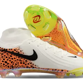 Nike Phantom GT White Orange High-Cut Sock-Fit Collar Firm-Ground Soccer Shoes