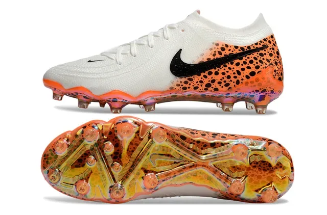 Nike Phantom GT White Orange Knit Sock-Fit Upper Firm-Ground Soccer Shoes 6