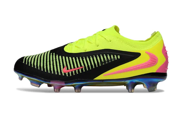 Nike Phantom GT Yellow Black Low-Cut Knit Upper Asymmetrical Lacing Firm-Ground Soccer Shoes 7
