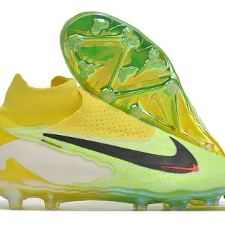 Nike Phantom GT Yellow Green Sock-Fit Knit Upper Translucent TPU Outsole Firm-Ground Soccer Shoes