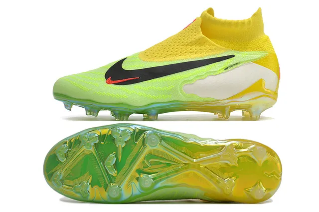Nike Phantom GT Yellow Green Sock-Fit Knit Upper Translucent TPU Outsole Firm-Ground Soccer Shoes 5