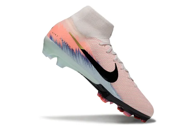 Nike Pink Beige High-Cut Knit Upper Integrated Sock Collar Firm-Ground Soccer Shoes 2