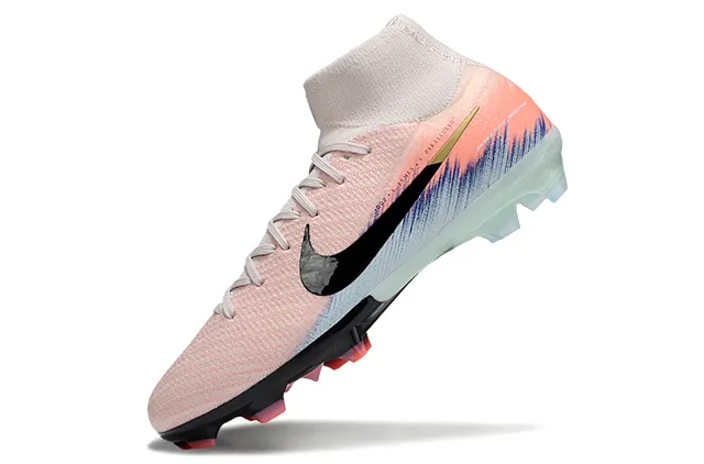 Nike Pink Beige High-Cut Knit Upper Integrated Sock Collar Firm-Ground Soccer Shoes 3