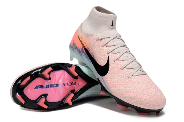 Nike Pink Beige High-Cut Knit Upper Integrated Sock Collar Firm-Ground Soccer Shoes 4