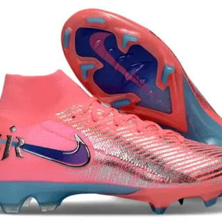 Nike Pink Blue High-Cut Sock-Fit Collar Reflective Silver Textured Overlay Firm-Ground Soccer Shoes