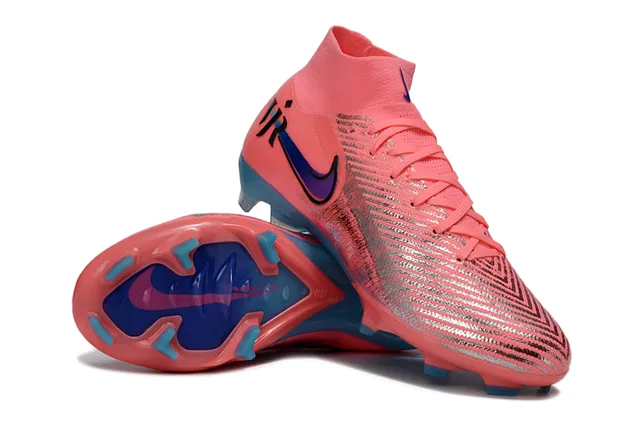 Nike Pink Blue High-Cut Sock-Fit Collar Reflective Silver Textured Overlay Firm-Ground Soccer Shoes 2
