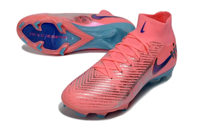 Nike Pink Blue High-Cut Sock-Fit Collar Reflective Silver Textured Overlay Firm-Ground Soccer Shoes 3